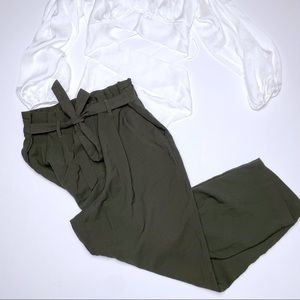 Hunter Green Paperbag High Waist Tie Pants